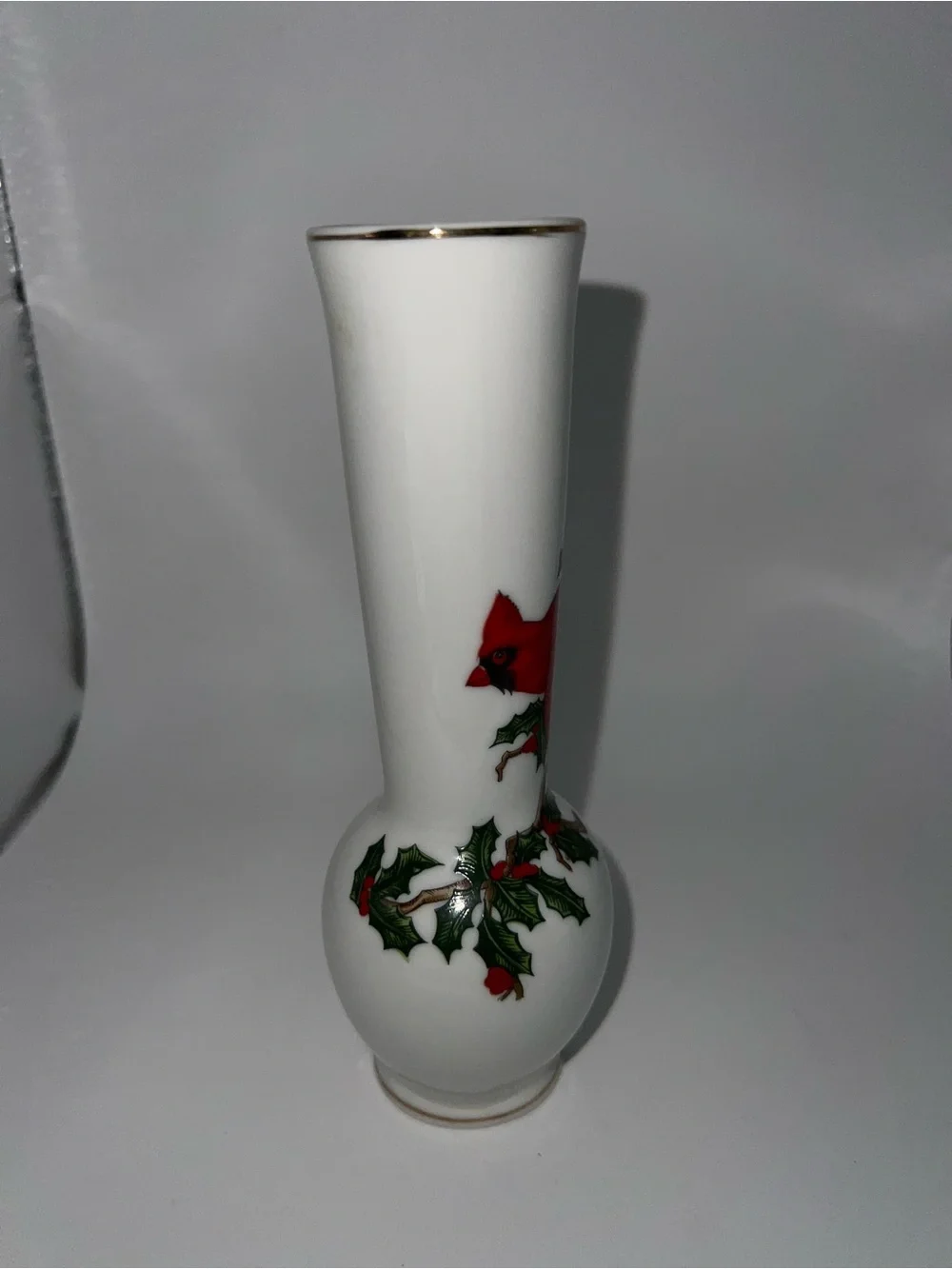 White Porcelain Cardinal Bud Vase with Red Cardinal Accent